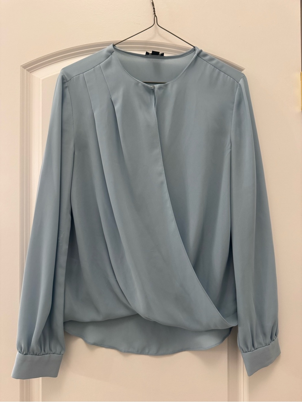 Ann Taylor Light Blue Draped Surplice Long-Sleeve Blouse